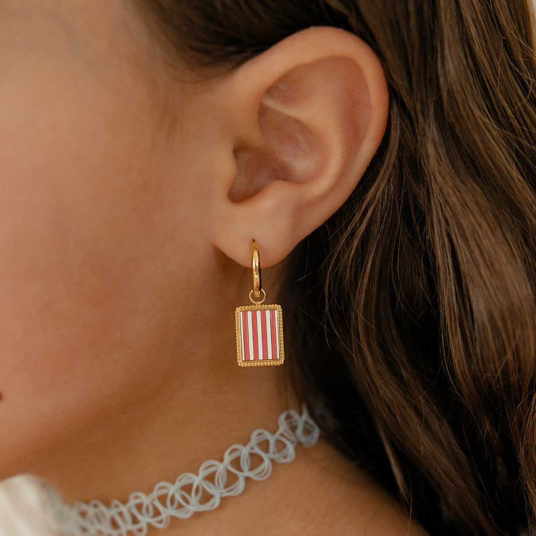 Pink Stripe Charm Hoops