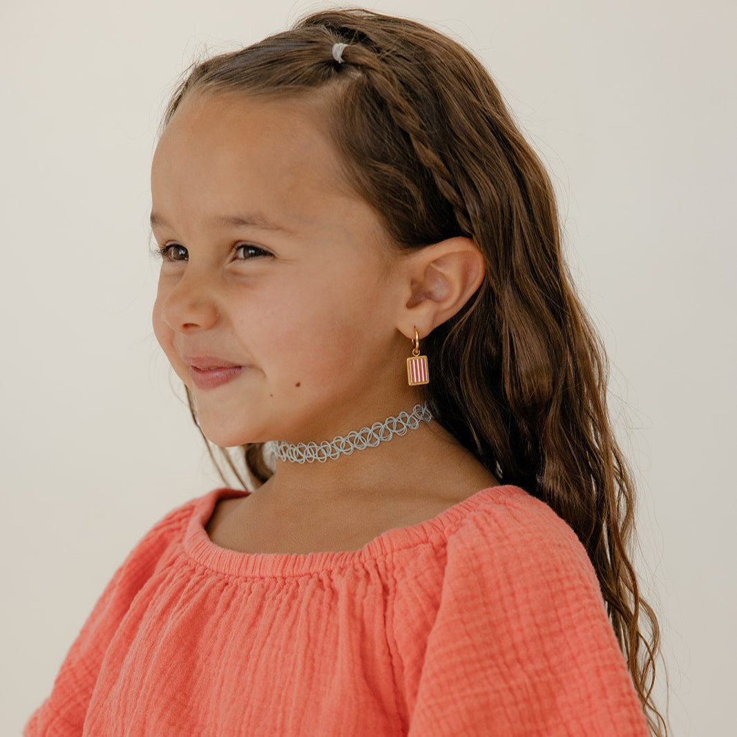 Pink Stripe Charm Hoops