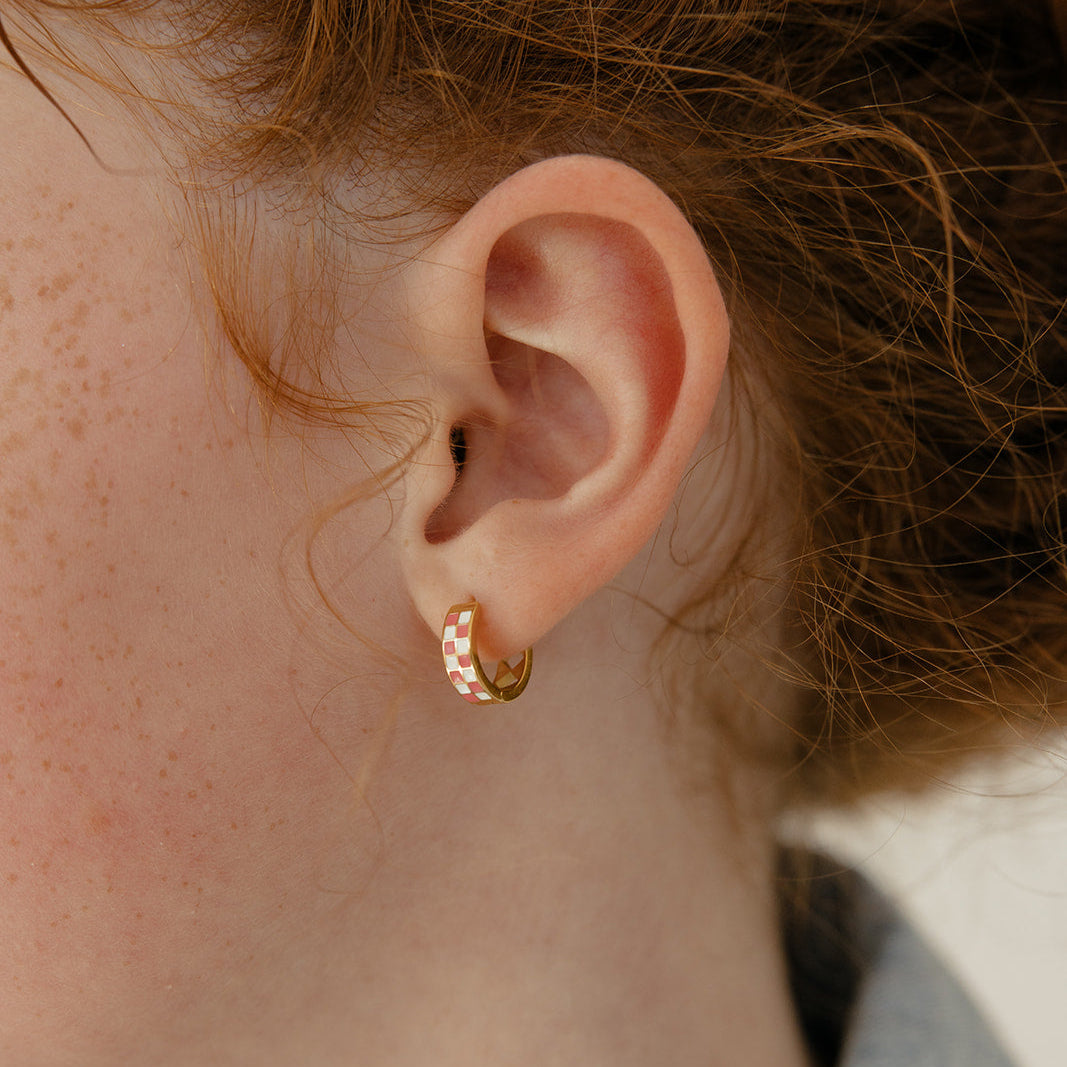 Pink Checkered Titanium Hoops