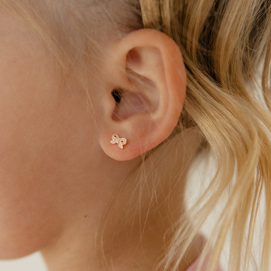 Pink Bow Enamel Flat Back Stud