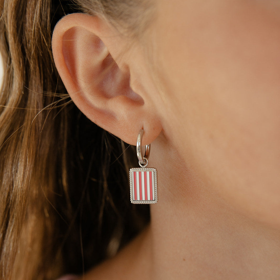 Pink Stripe Charm Hoops