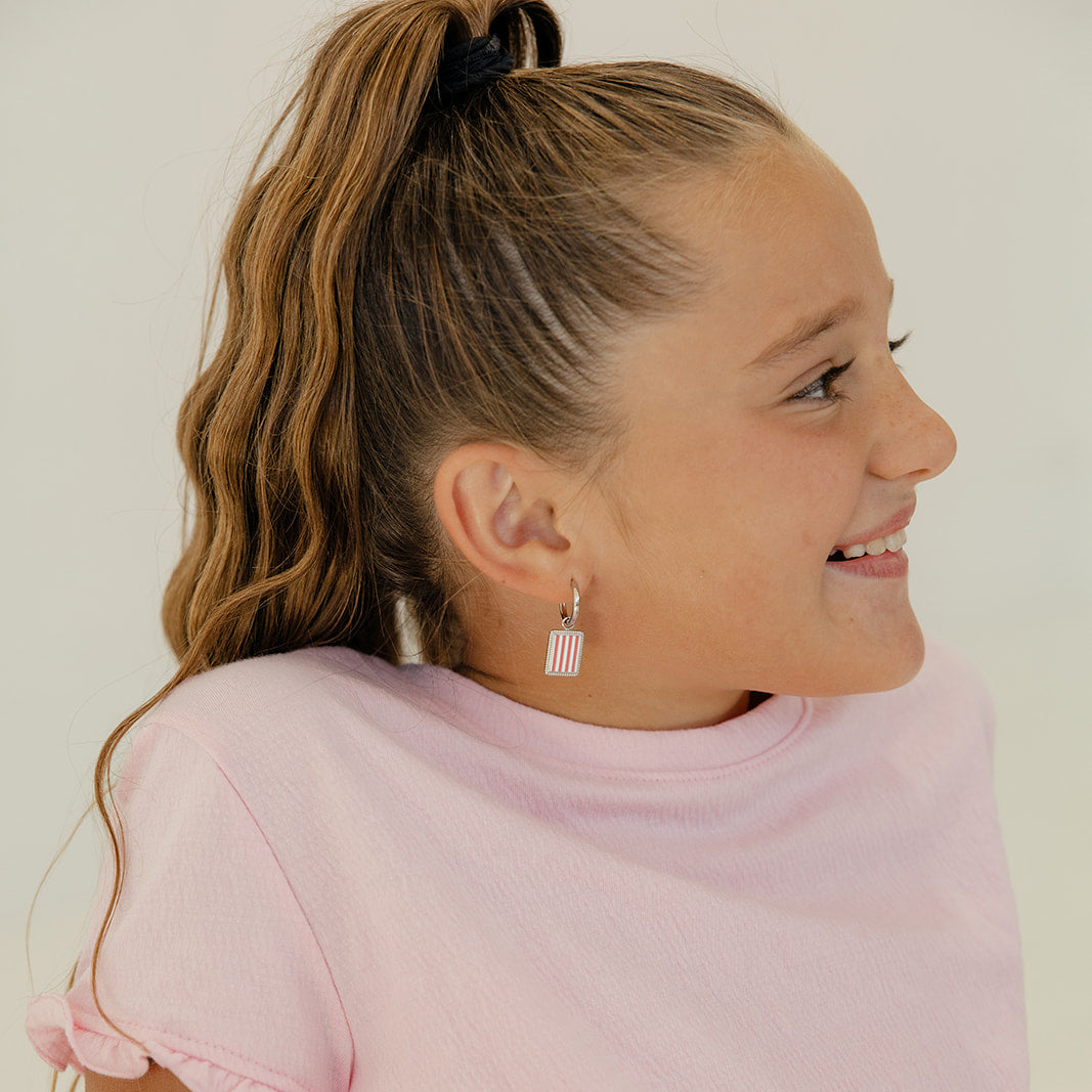 Pink Stripe Charm Hoops