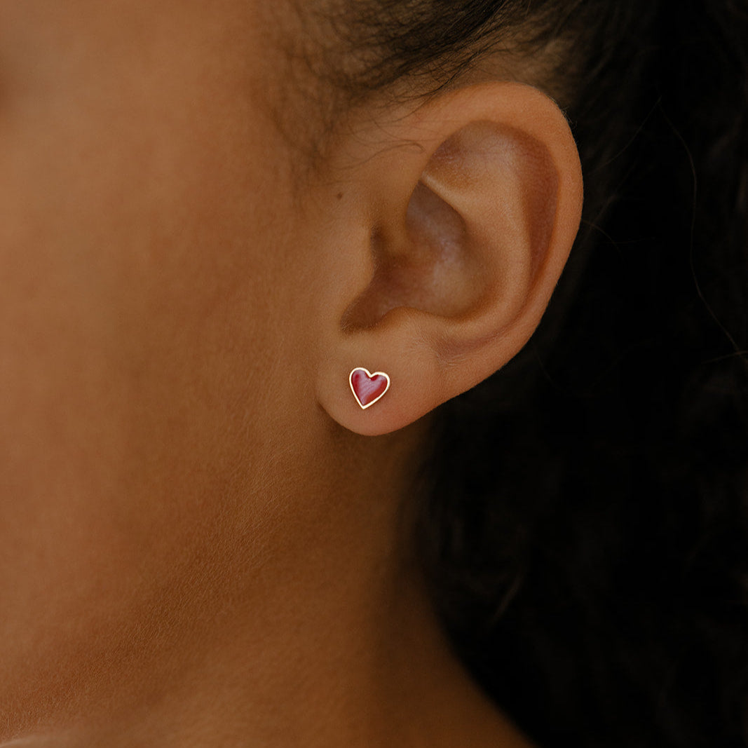 Red Heart Enamel Flat Back Stud