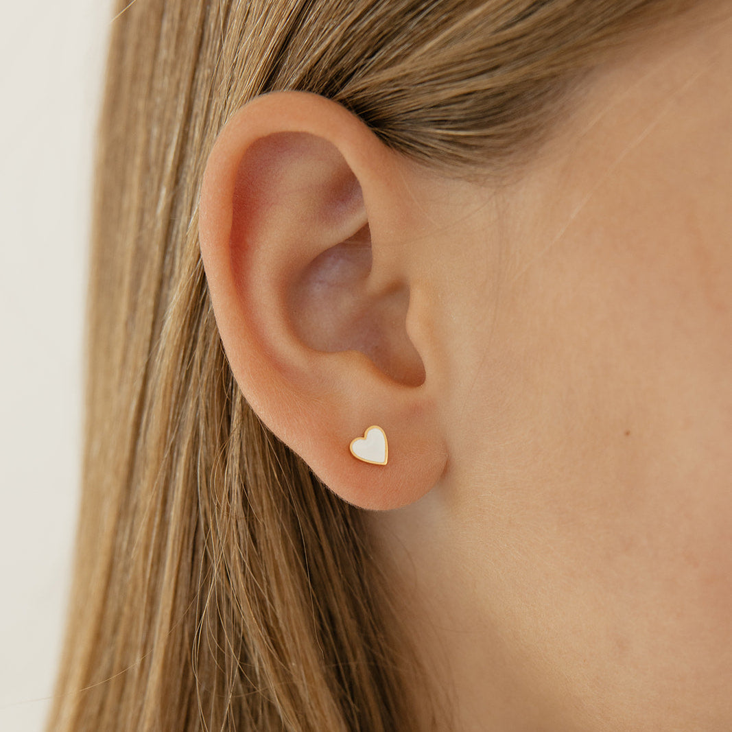 White Heart Enamel Flat Back Stud