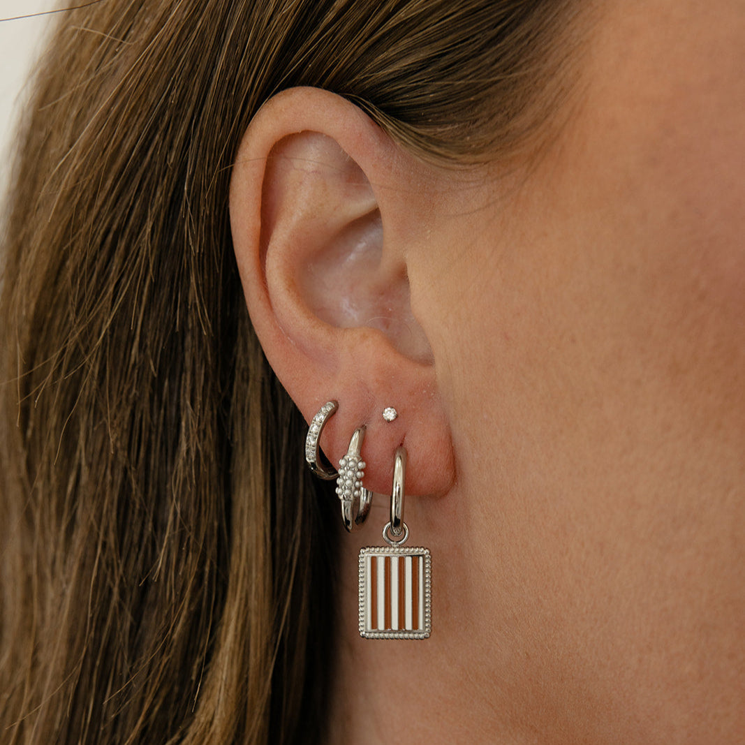 Brown Stripe Charm Hoops