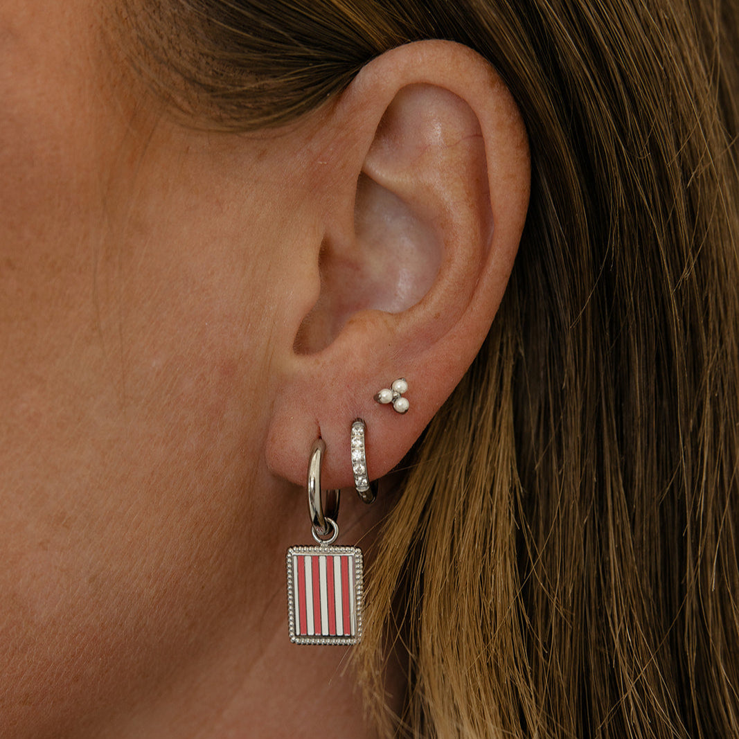 Pink Stripe Charm Hoops