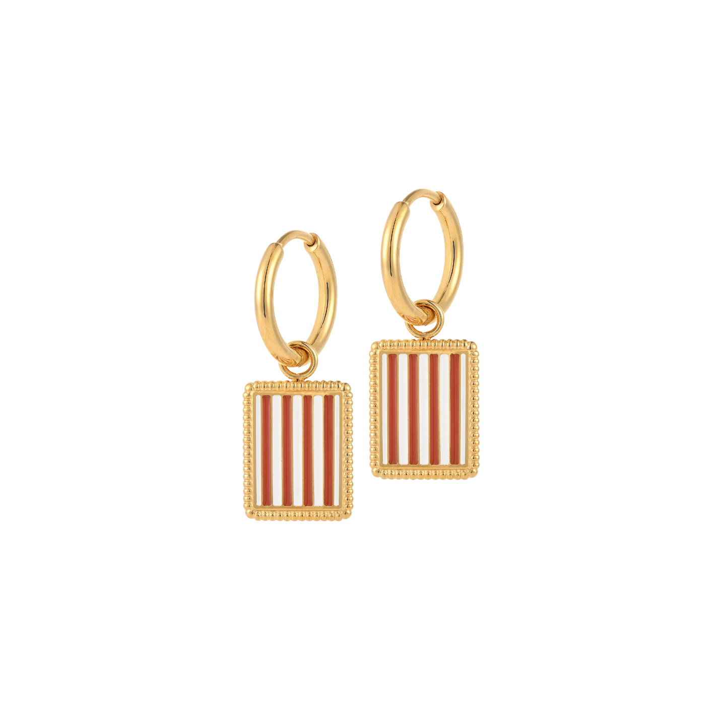 Brown Stripe Charm Hoops