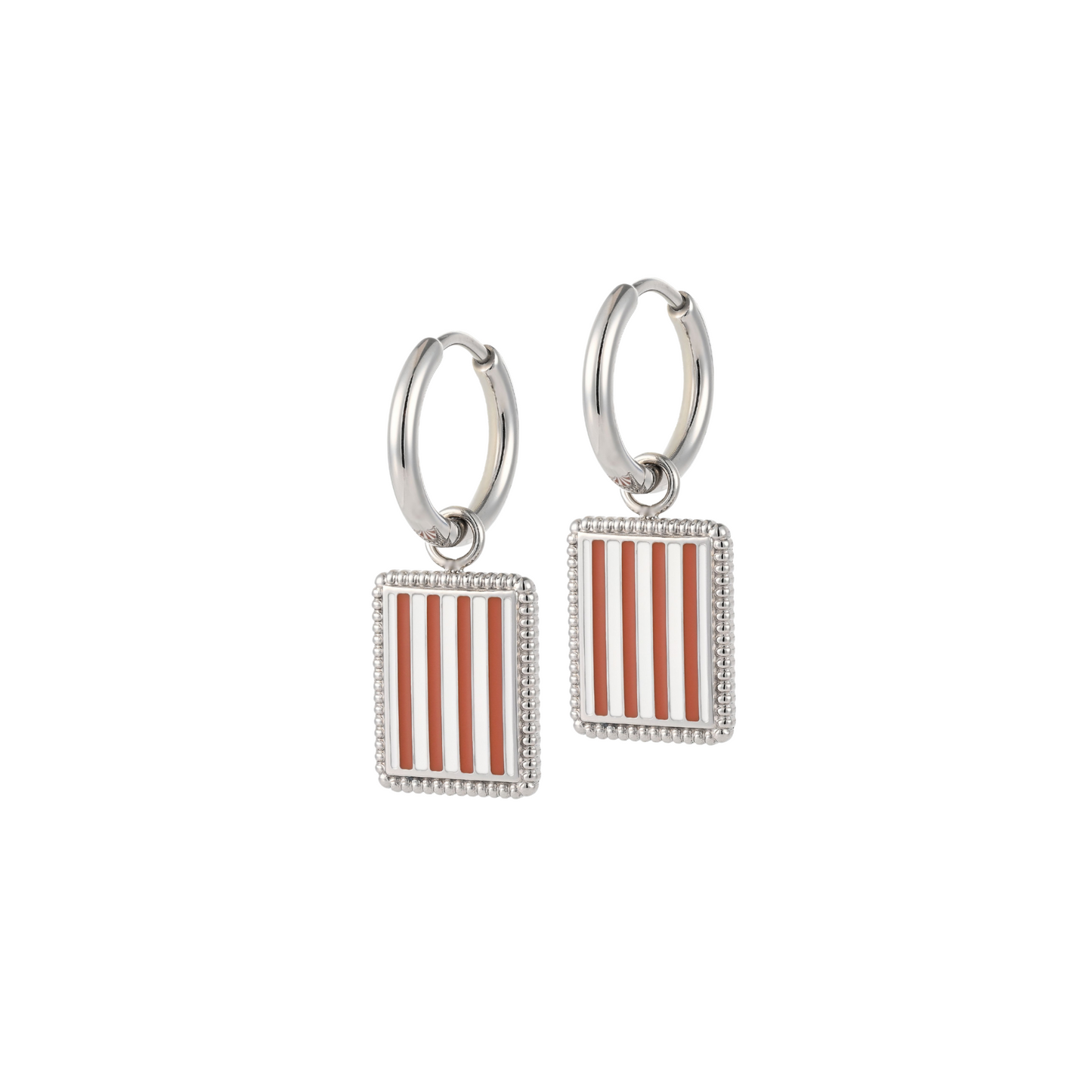 Brown Stripe Charm Hoops