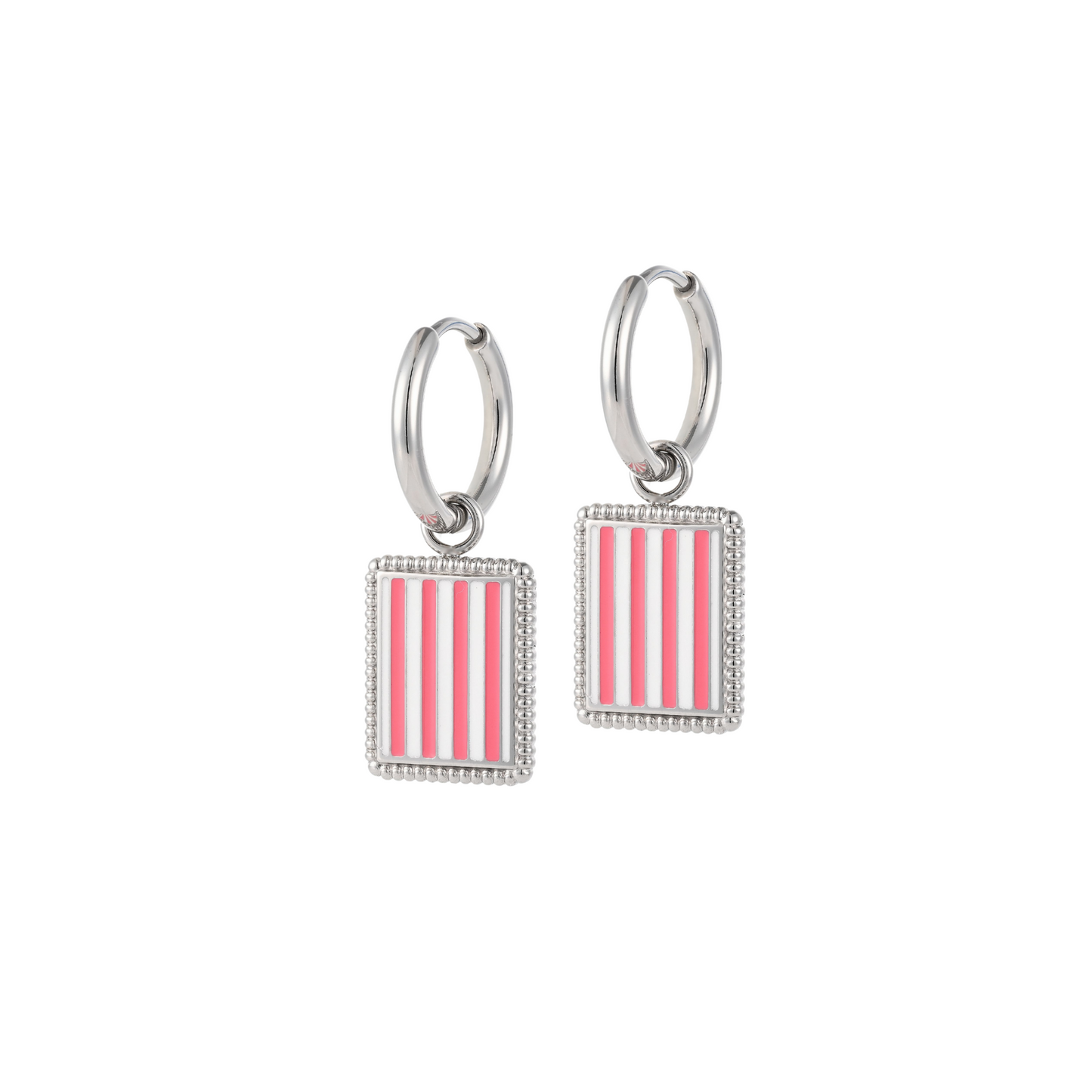 Pink Stripe Charm Hoops