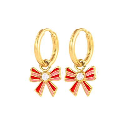 Striped Bow Charm Hoops