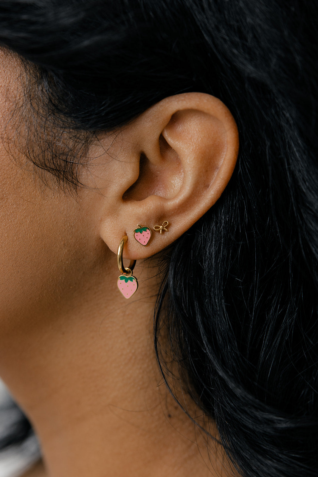 Pink Strawberry Enamel Hoop Charm
