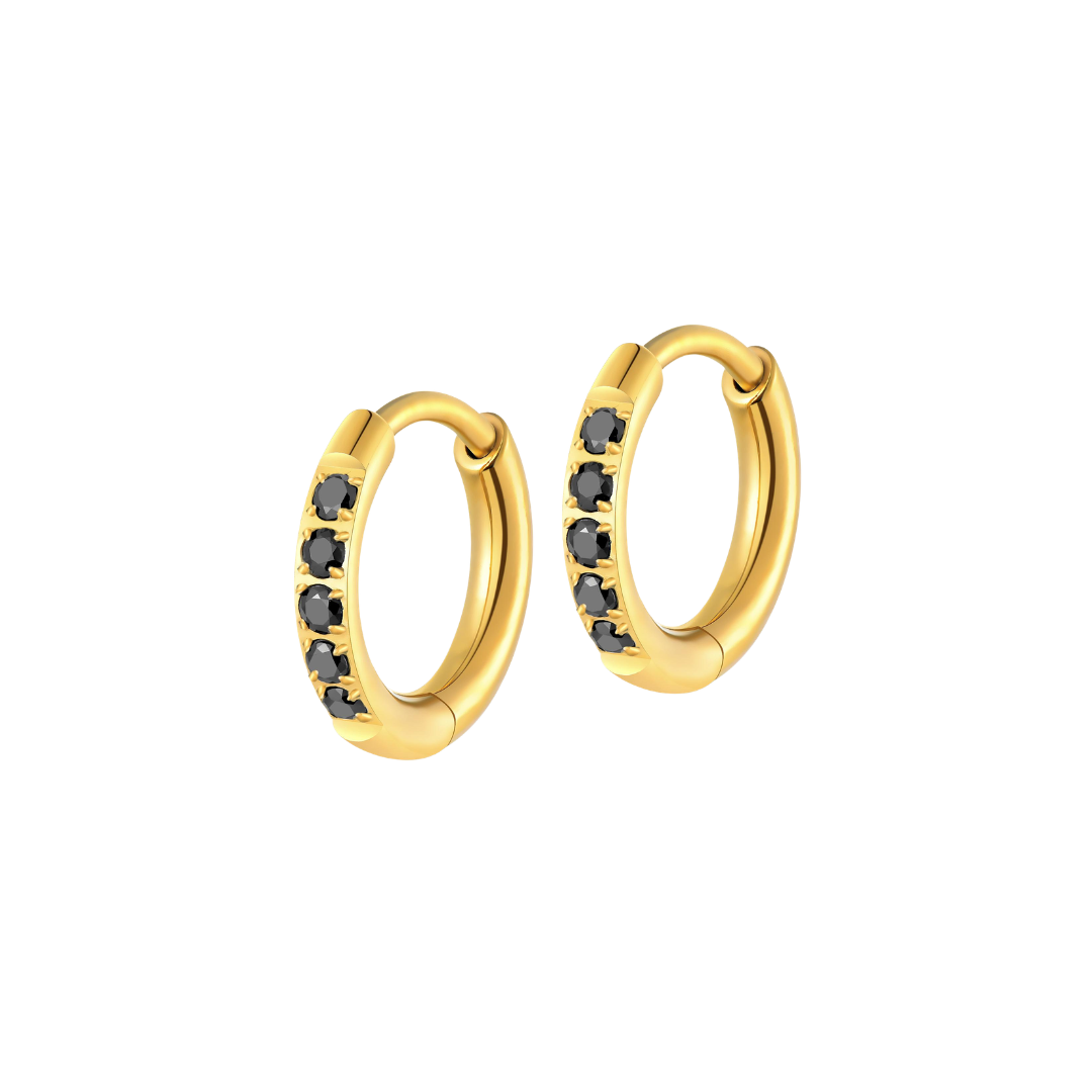 gold earrings for black dress Black Stone Dress-Me-Up Hoop Earrings