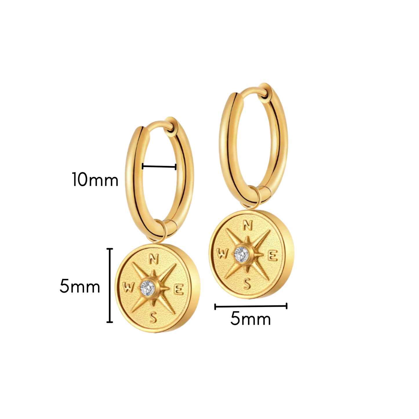 Antique Compass Charm Hoops in Titanium