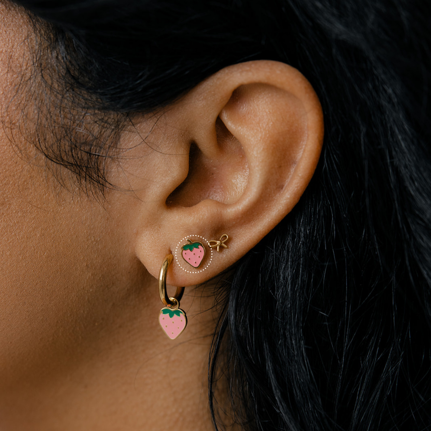 Pink Strawberry Enamel Flat Back Stud