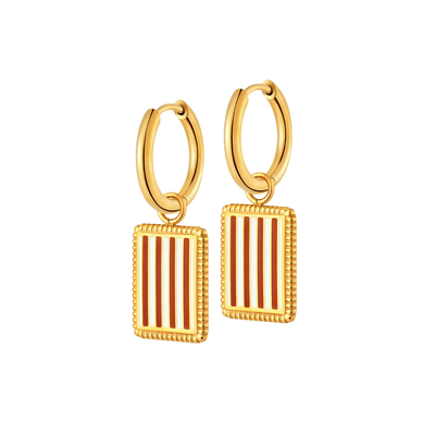 Brown Stripe Charm Hoops