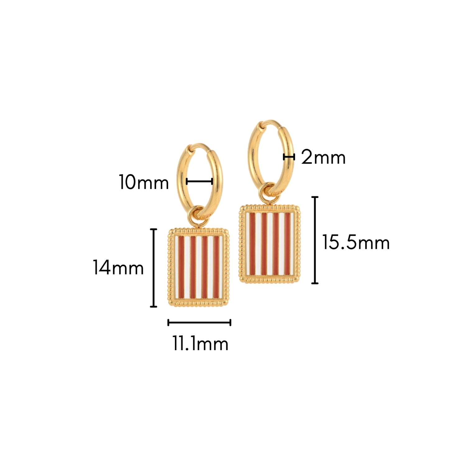 Brown Stripe Charm Hoops