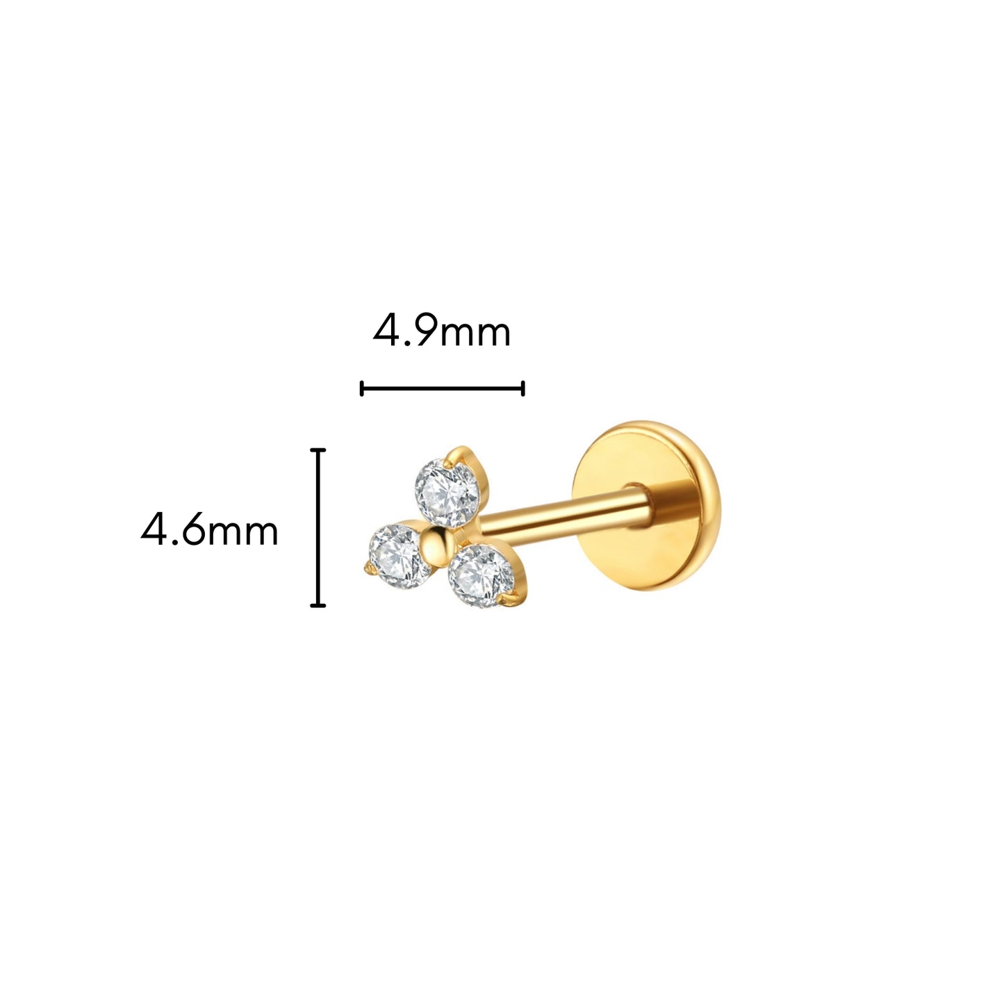 CZ Trinity Flat back Stud