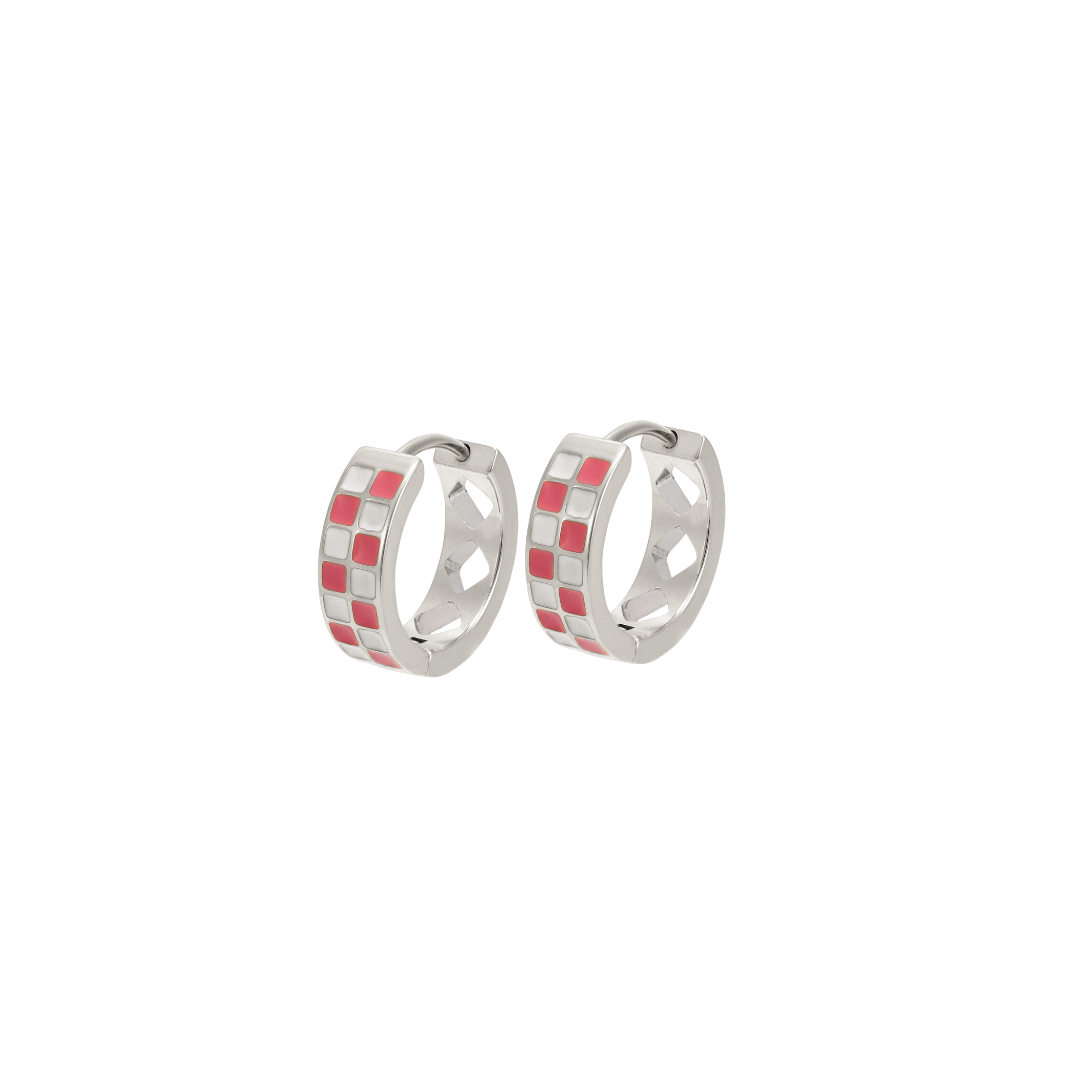 Pink Checkered Titanium Hoops