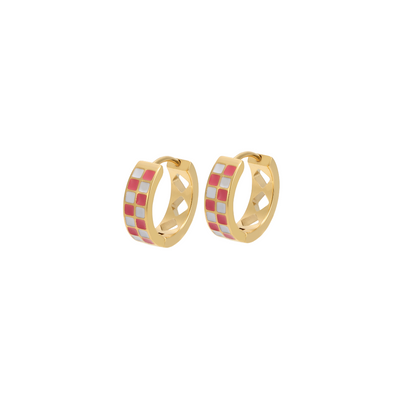 Pink Checkered Titanium Hoops