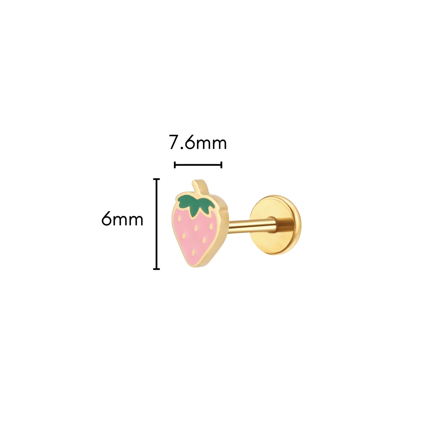 Pink Strawberry Enamel Flat Back Stud