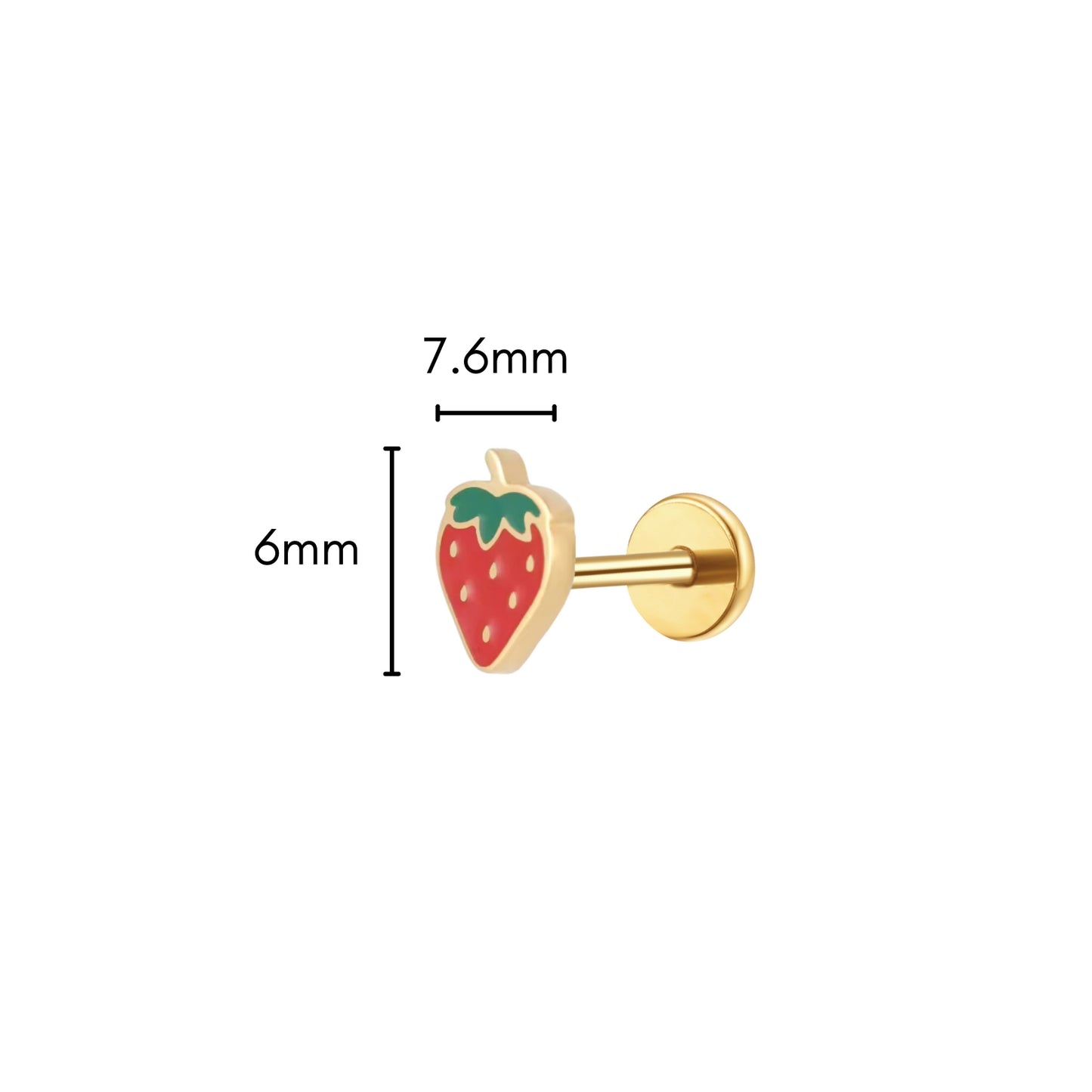 Red Strawberry Enamel Flat Back Stud