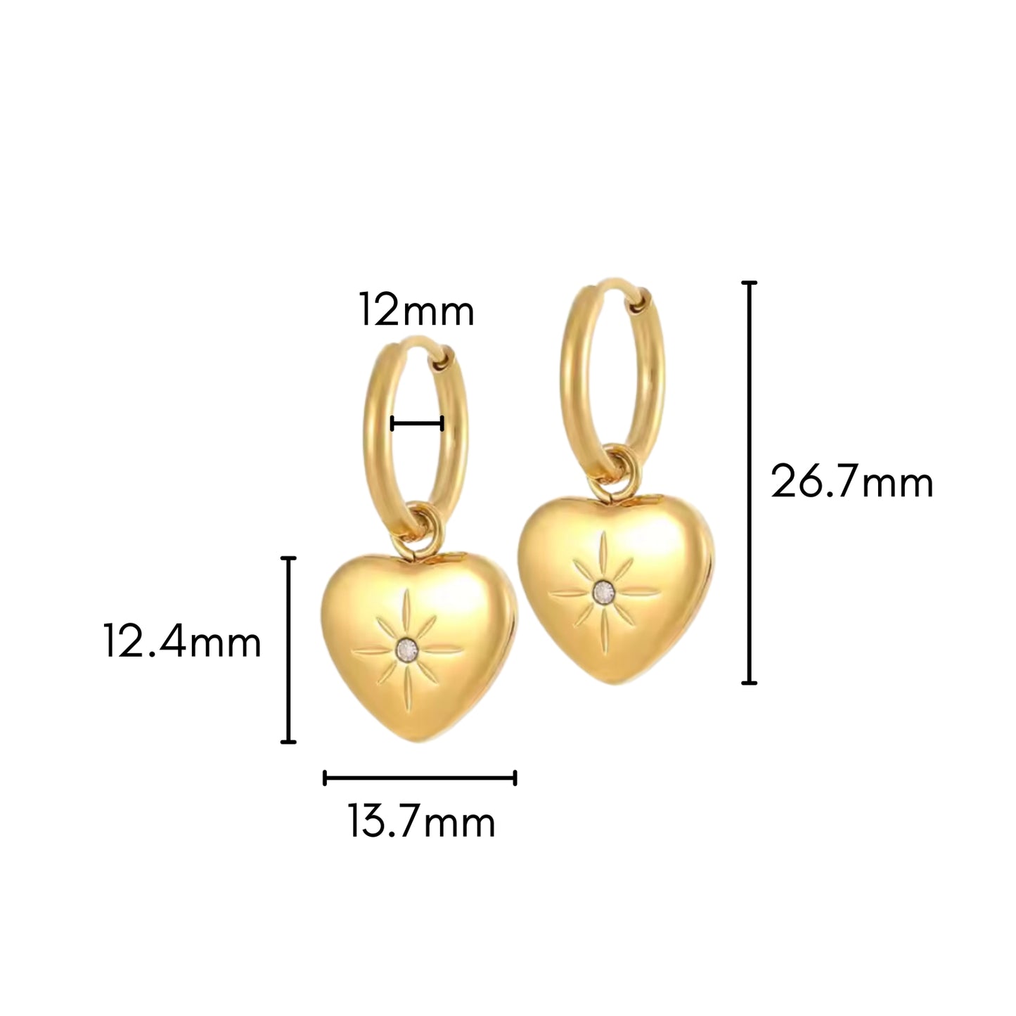 Sparkling Heart Charm Hoops
