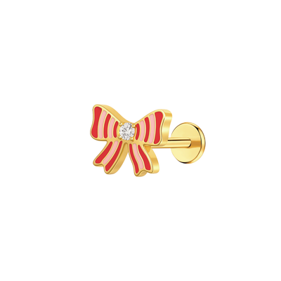 Striped Bow Flat Back Stud