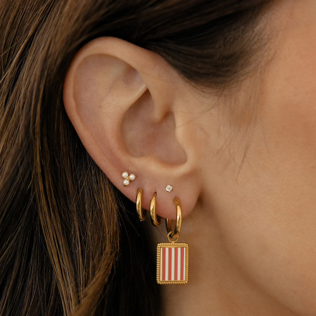 Pink Stripe Charm Hoops