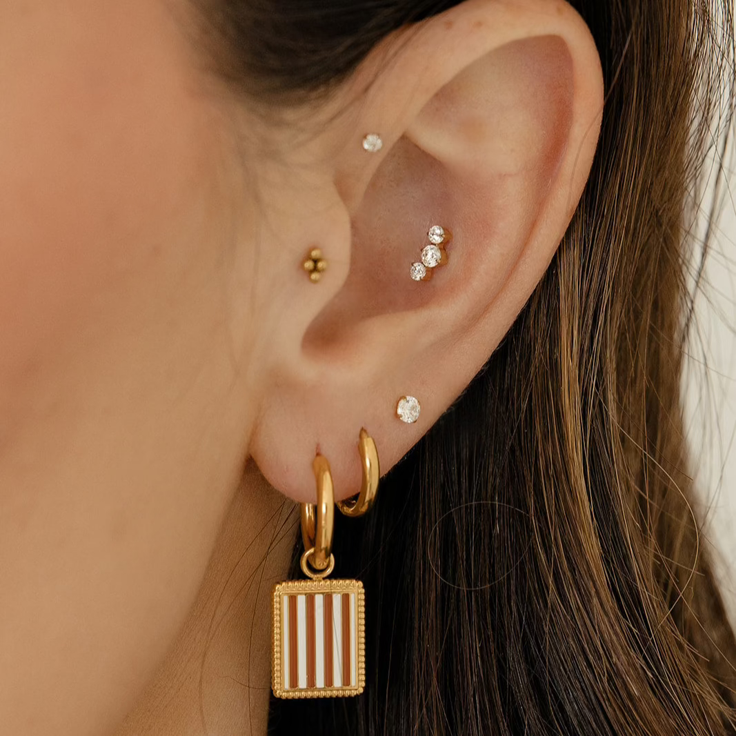 Brown Stripe Charm Hoops