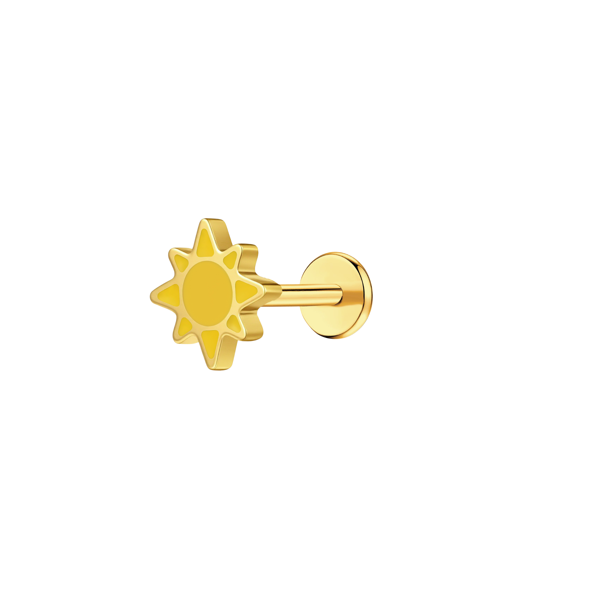 Titanium Yellow Sun Sunshine Flat Back Stud Earring | Hypoallergenic ...