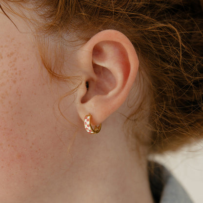 Pink Checkered Titanium Hoops