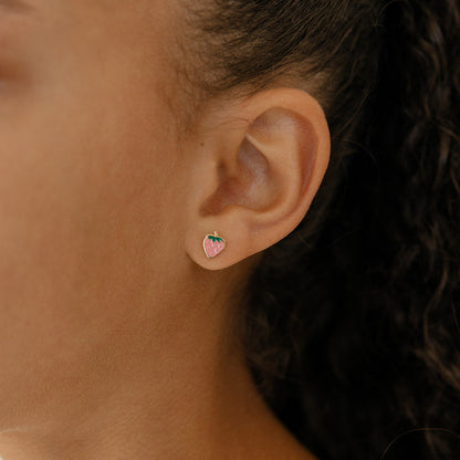 Pink Strawberry Enamel Flat Back Stud