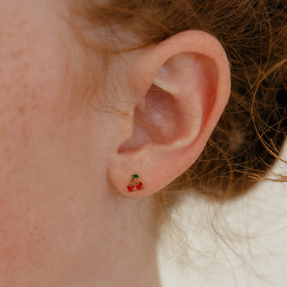Cherry Enamel Flat Back Stud