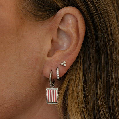 Pink Stripe Charm Hoops