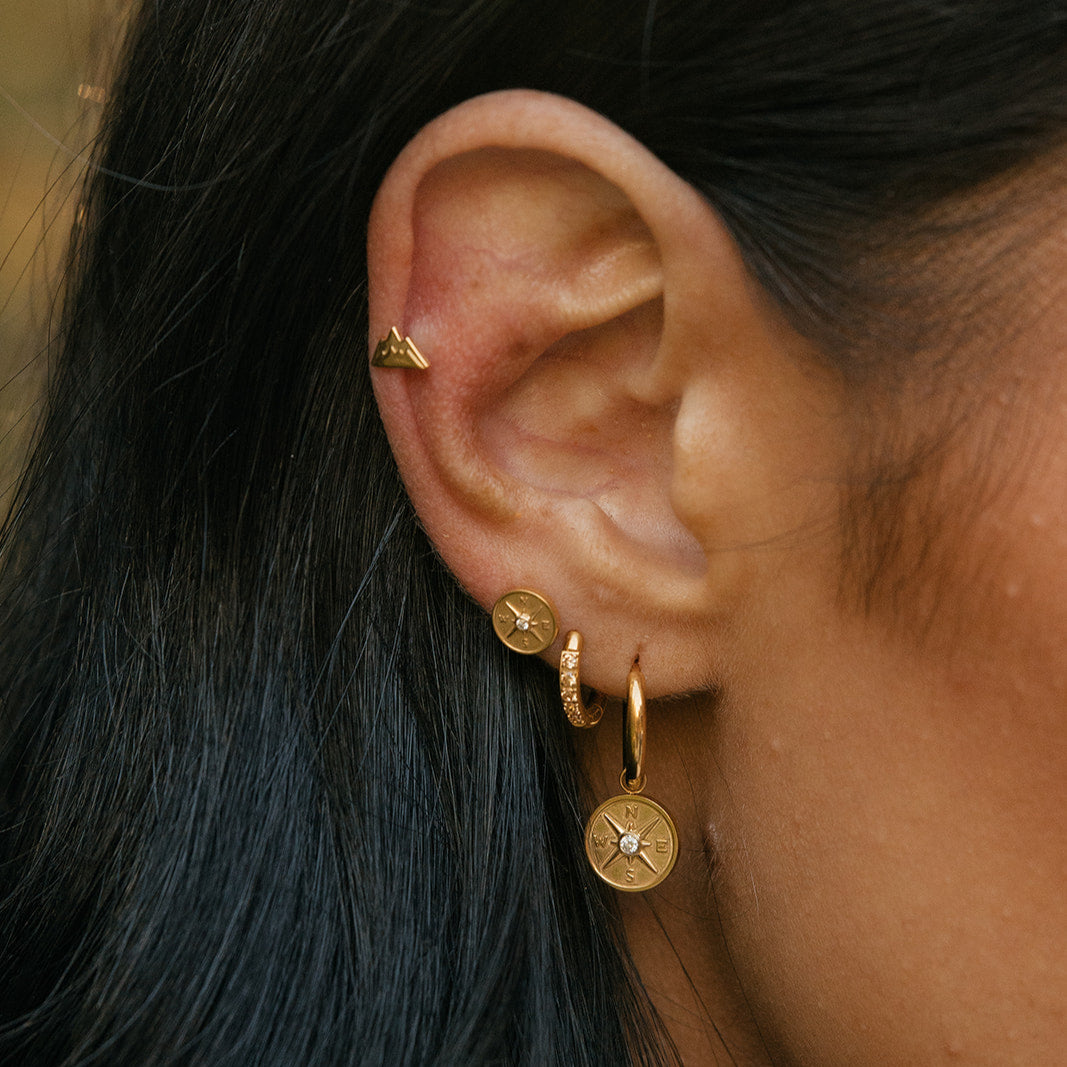 Antique Compass Charm Hoops in Titanium