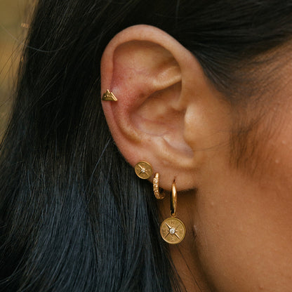 Antique Compass Charm Hoops in Titanium