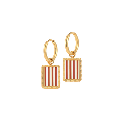 Brown Stripe Charm Hoops