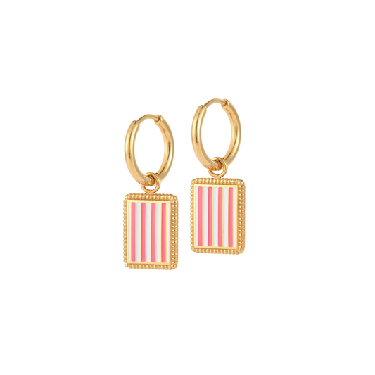 Pink Stripe Charm Hoops