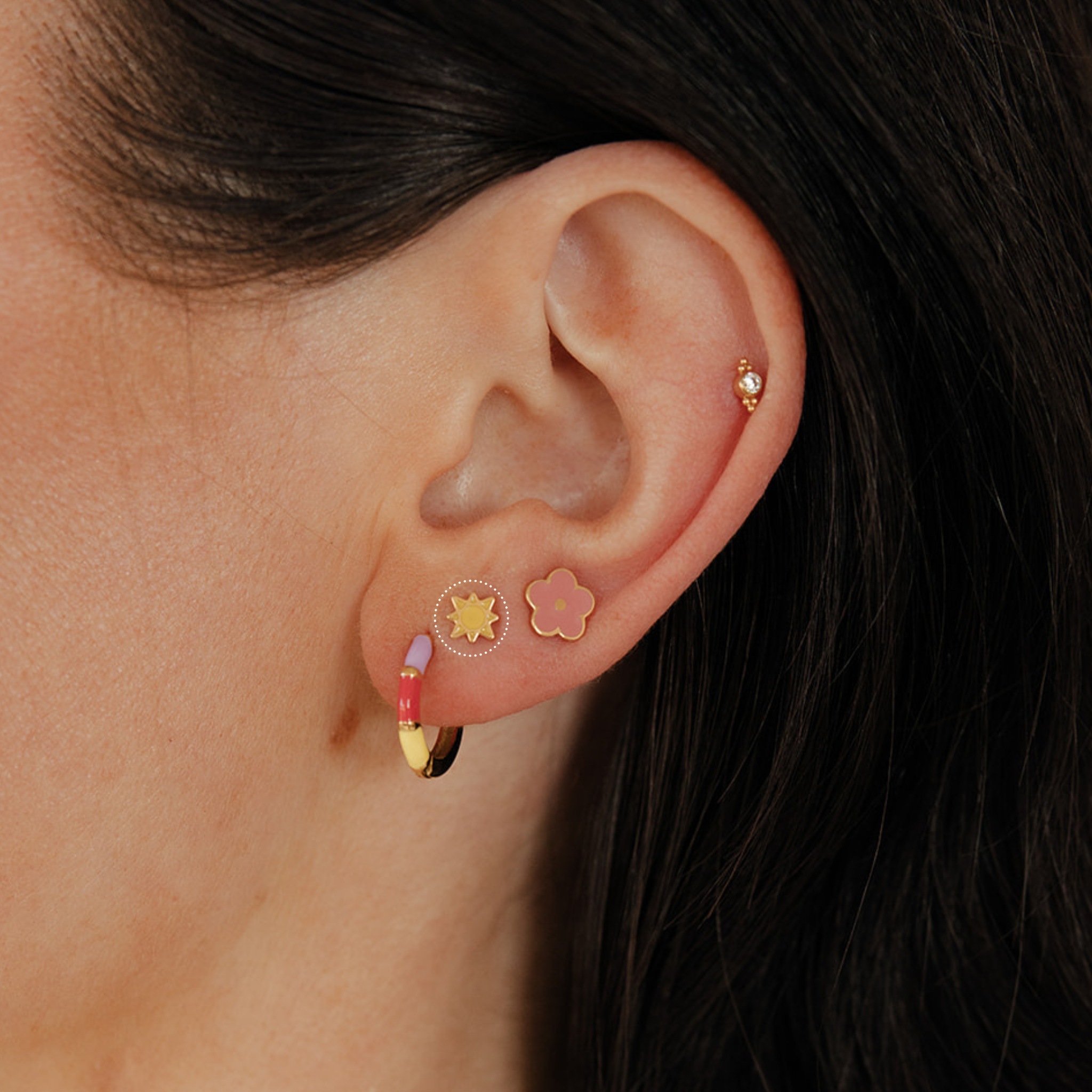 Titanium Yellow Sun Sunshine Flat Back Stud Earring | Hypoallergenic ...