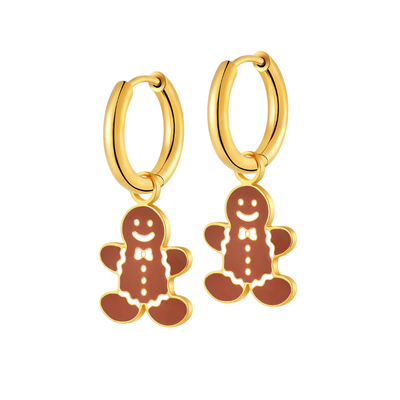 Gingerbread Man Charm Hoops