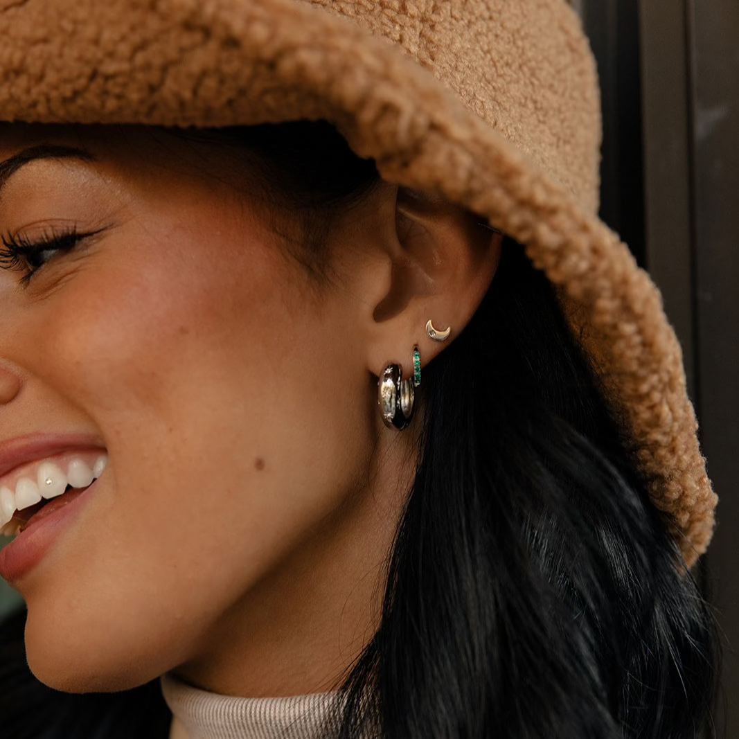 Emerald Dress Me Up Hoops in Titanium