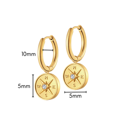 Antique Compass Charm Hoops in Titanium