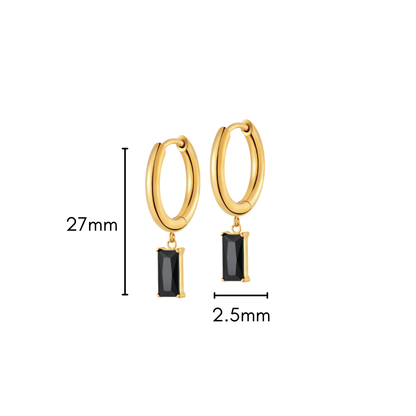 Onyx Baguette Charm Hoops