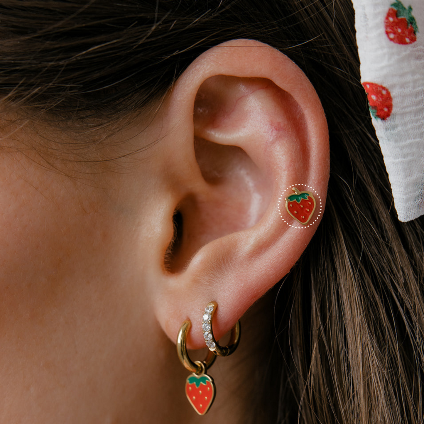 Red Strawberry Enamel Flat Back Stud