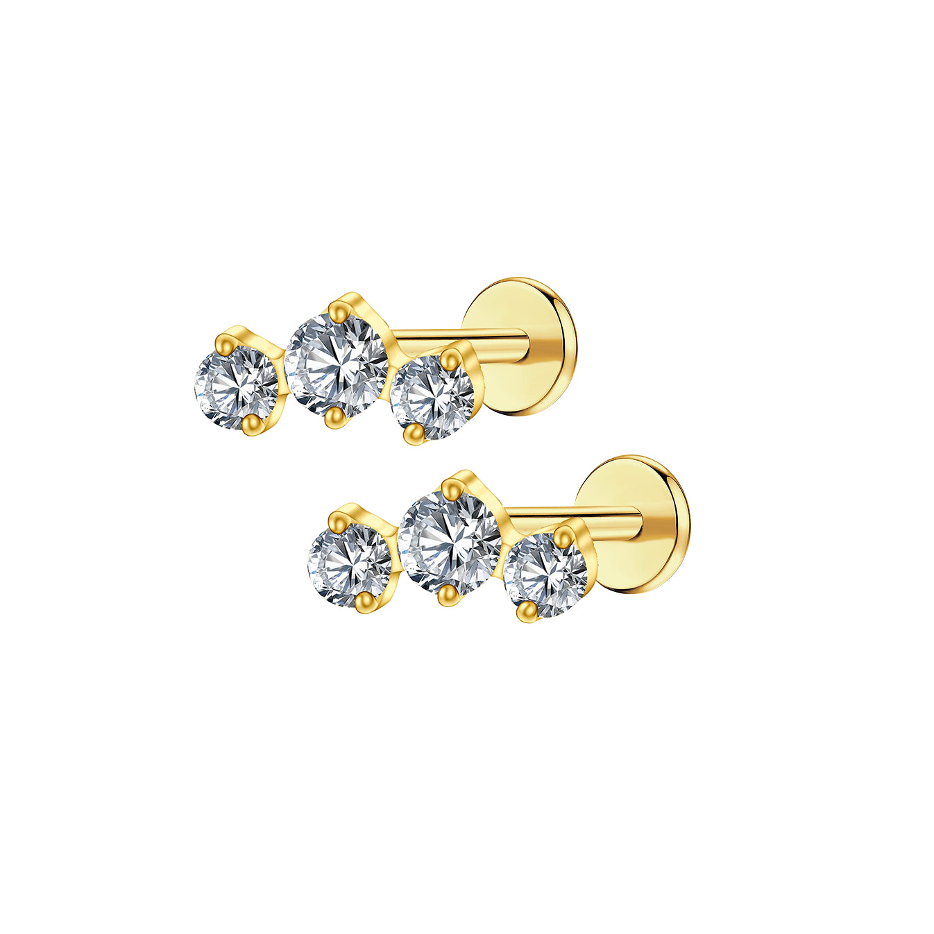 人気ブランド【PAVOI】Triple CZ Stud Flat Backピアス Amazon.com: PAVOI 14K Gold Flat Backs (Bar, Rose Gold