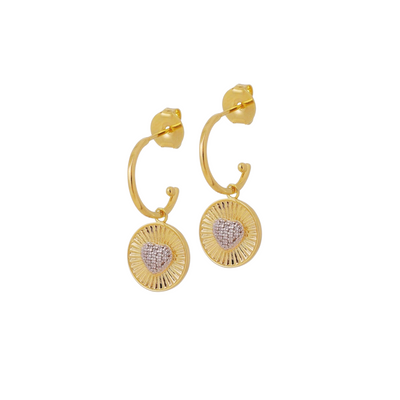 Textured Heart Charm Hoops