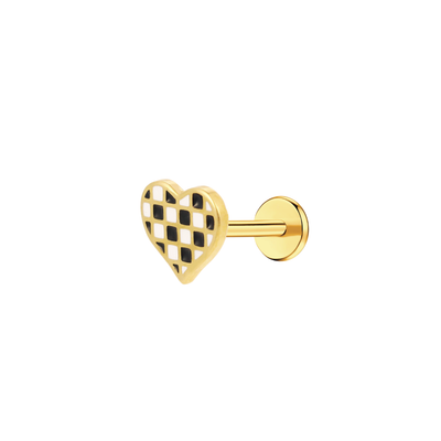 Checkered Heart Enamel Flat Back Stud