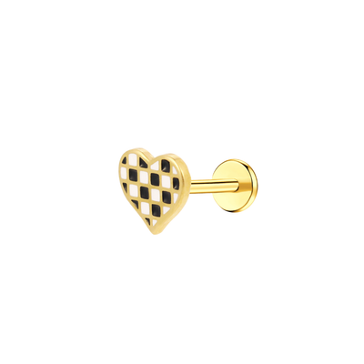 Checkered Heart Enamel Flat Back Stud