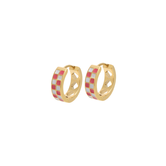 Pink Checkered Titanium Hoops