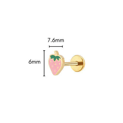 Pink Strawberry Enamel Flat Back Stud